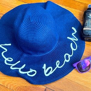 Navy hello beach hat.